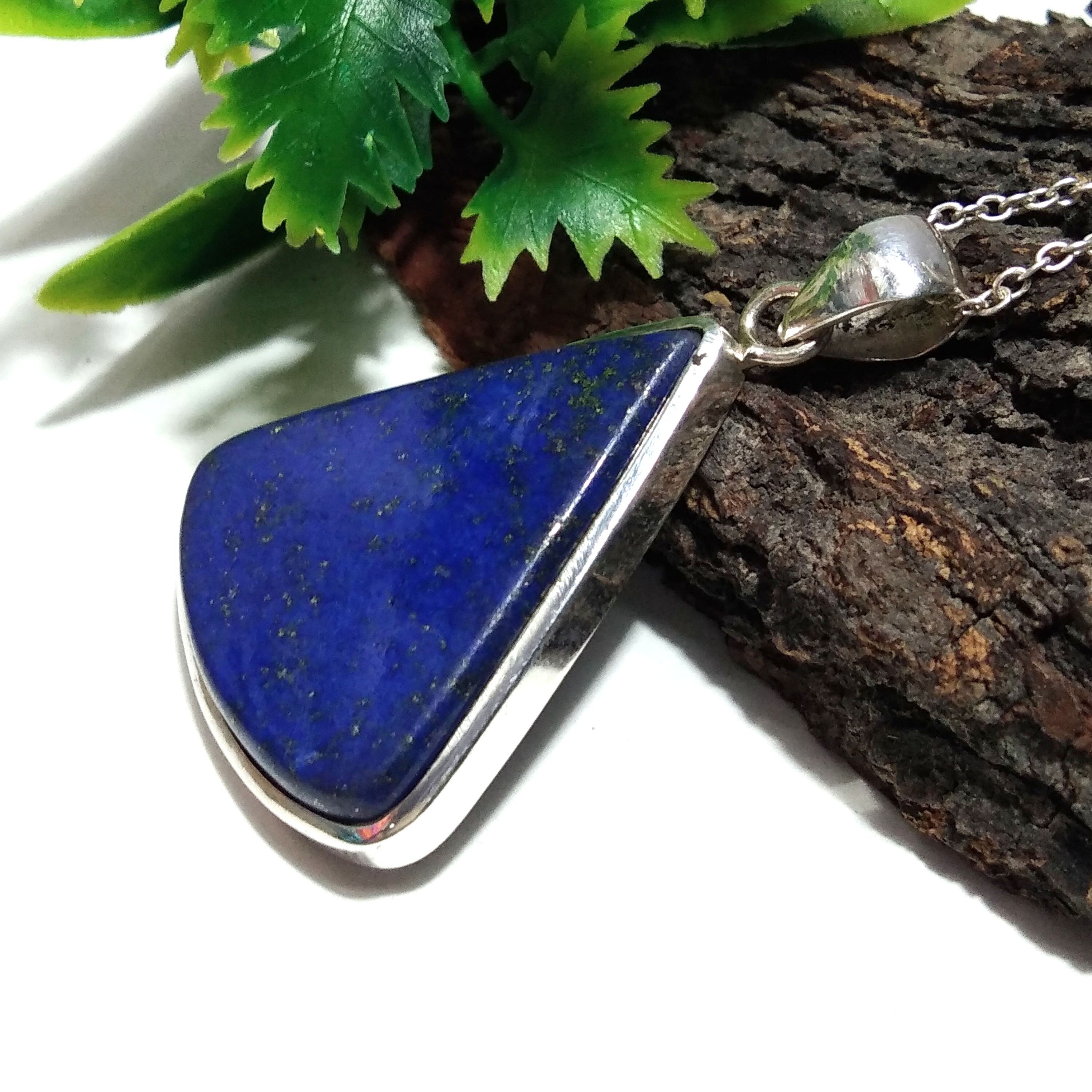 Natural Lapis Lazuli Gemstone Chain Pendant Necklace, 925 Starling Silver Pendant, Handmade Jewelry, Lapis Lazuli Stone Size 34x30mm Pendant